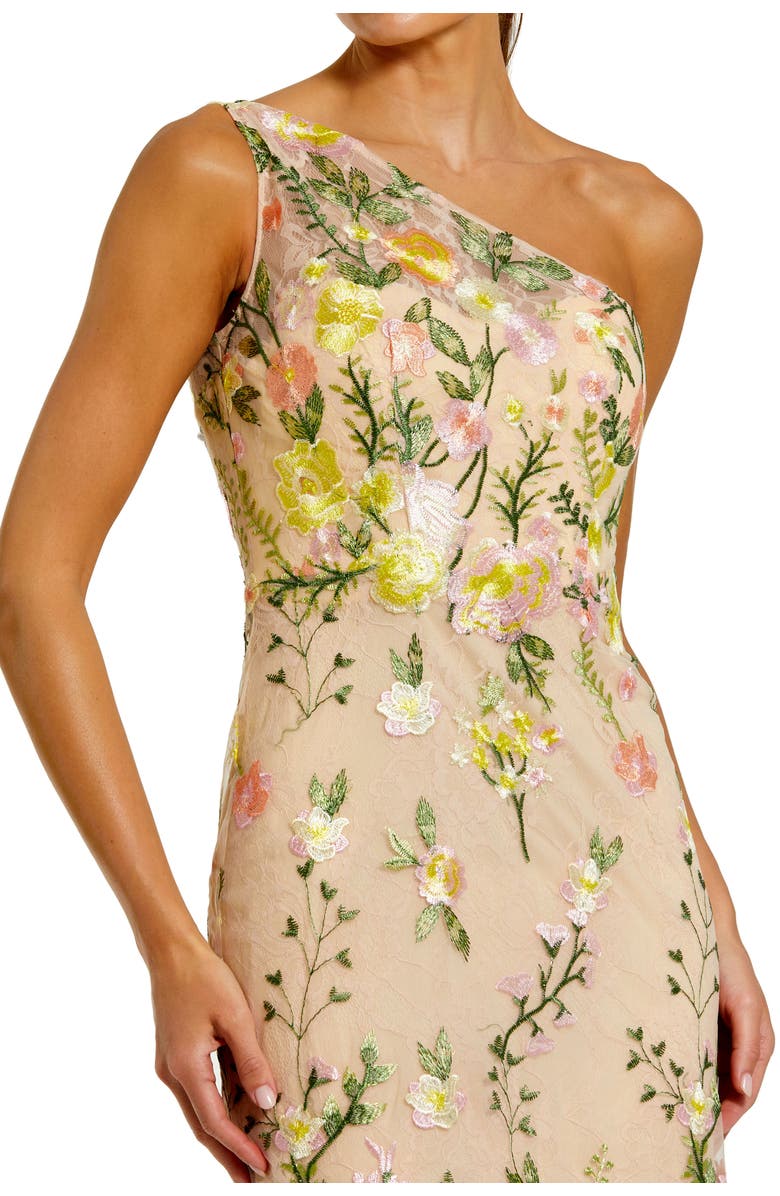 Mac Duggal Petite One Shlouder Lace Embroidered Gown, Alternate, color, Yellow Multi
