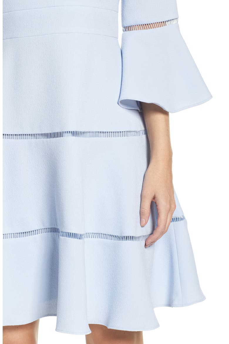 Bell Sleeve Lace Inset Fit & Flare Dress, Alternate, color, BLUE