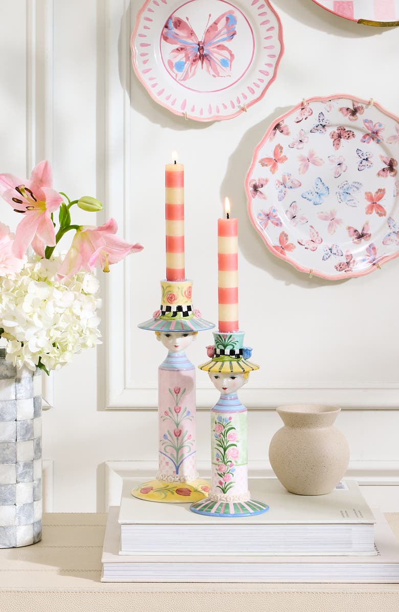 MACKENZIE CHILDS Rosy Meadow Set of 2 Lady Candleholders, Alternate, color, Rosy