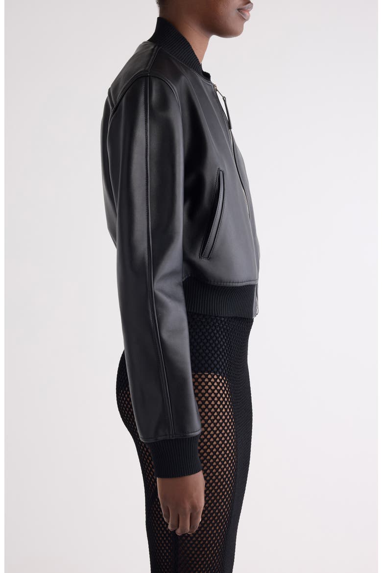 Cropped Leather Bomber Jacket, Alternate, color, BLACK