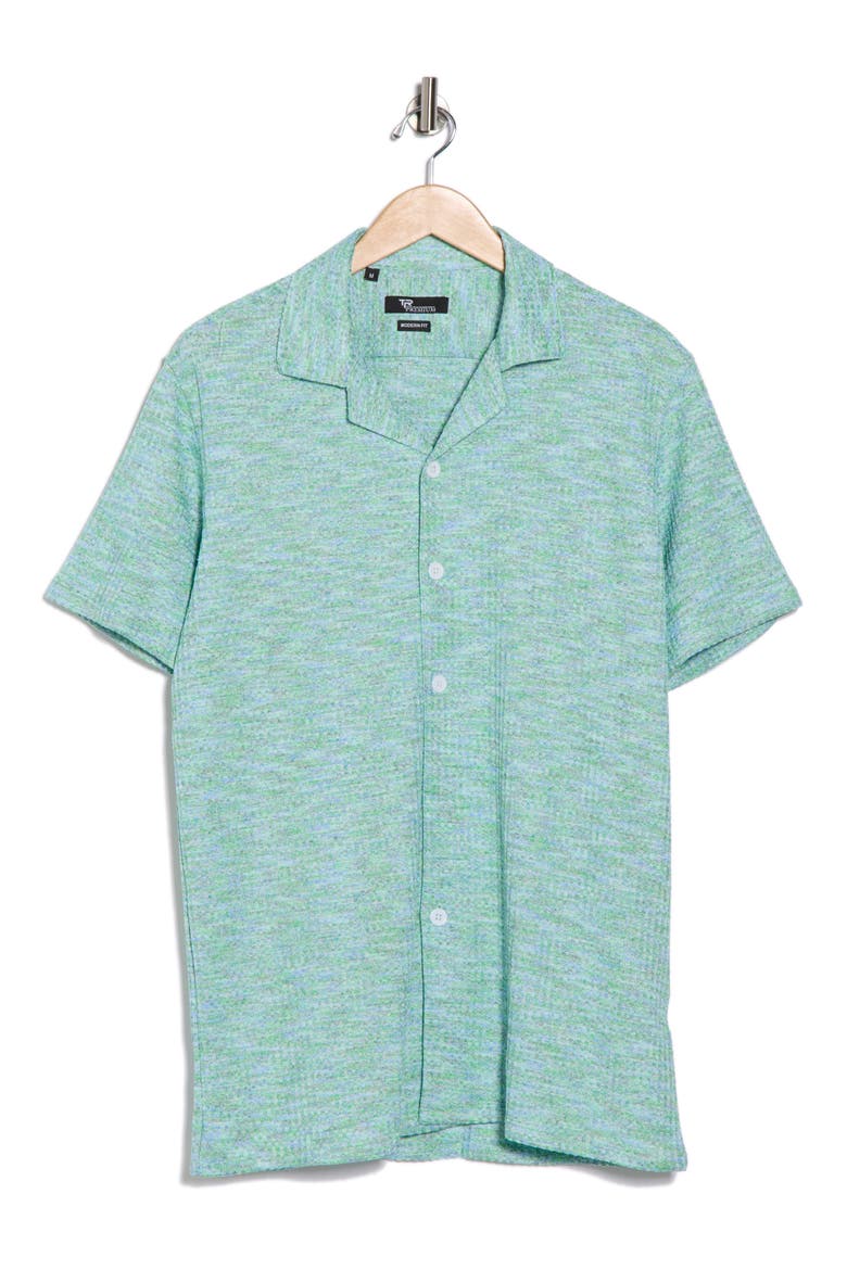 Mélange Short Sleeve Button-Up Shirt, Alternate, color, GREEN