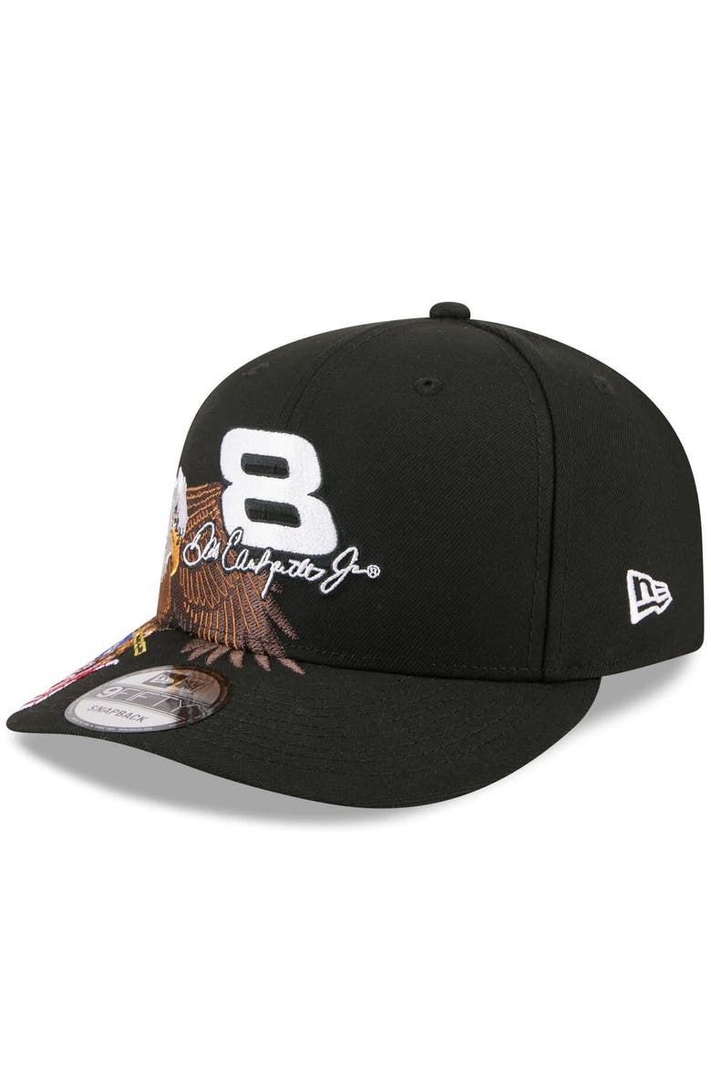 Men's New Era Black Dale Earnhardt Jr. Patriotic Eagle & Flag A-Frame 9FIFTY Snapback Hat, Alternate, color, Black