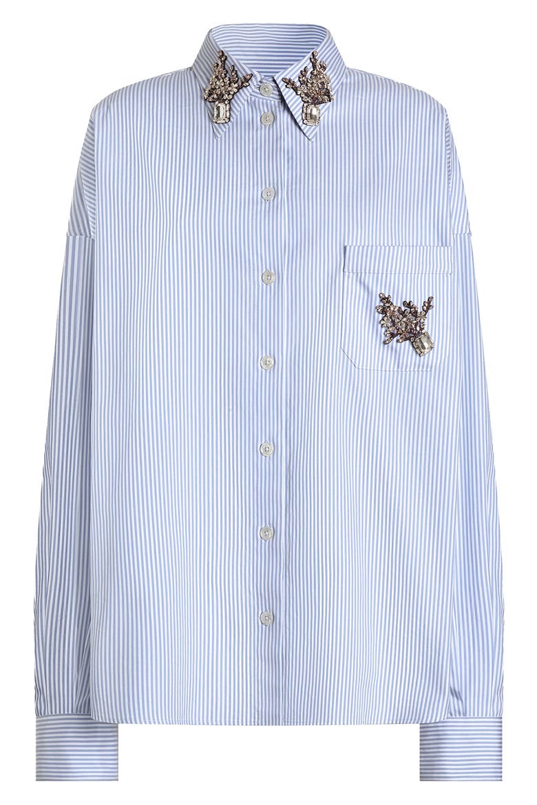 Crystal Appliqué Striped Cotton Poplin Shirt, Alternate, color, S8051 STRIPED - BLUE/ WHITE