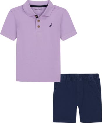 Short Sleeve Polo & Woven Shorts Set