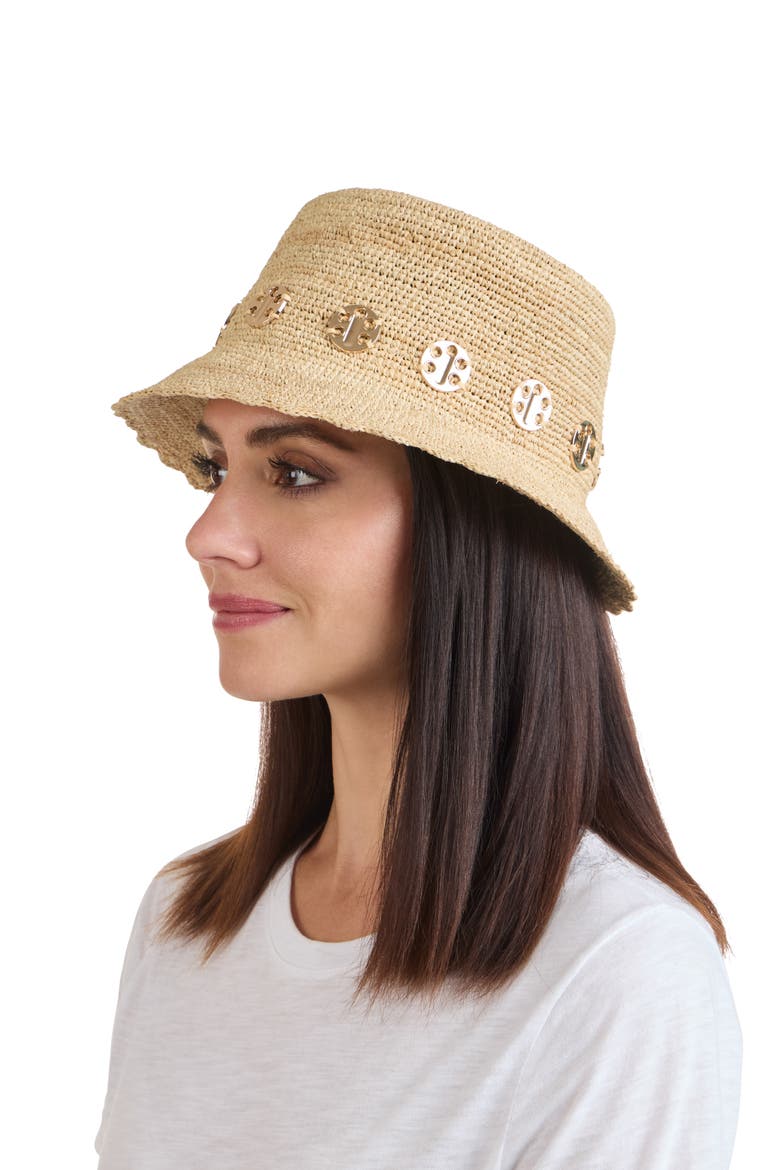 Straw Crochet Trim Bucket Hat, Alternate, color, NATURAL