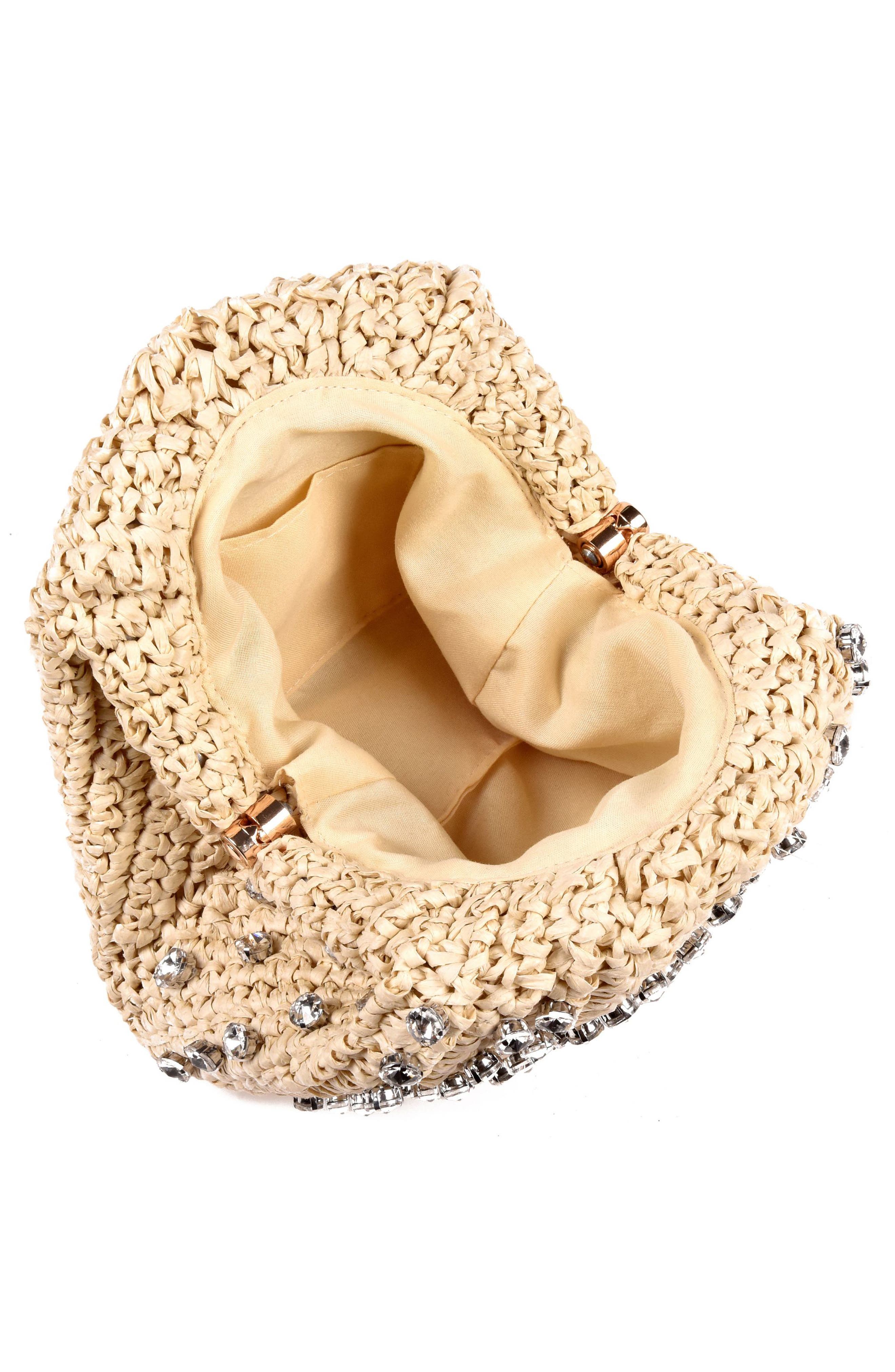 Adornia Crystal Embellished Raffia Clutch, Alternate, color, Tan