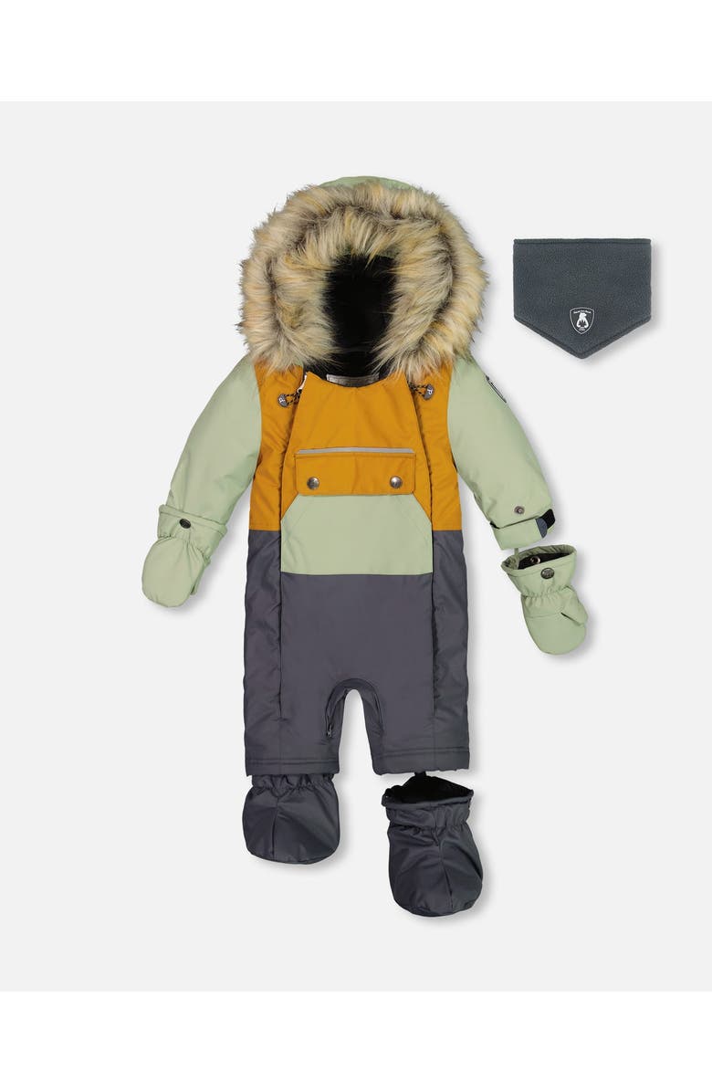 Deux par Deux Baby Boy's One Piece Baby Snowsuit Sage, Brown And Dark Grey, Main, color,