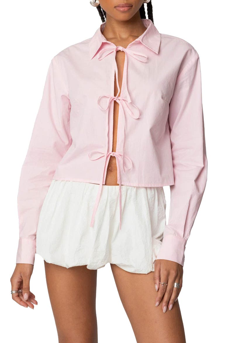 Melrose Cotton Tie Front Shirt, Main, color, LIGHT-PINK