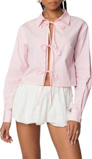 EDIKTED Melrose Cotton Tie Front Shirt