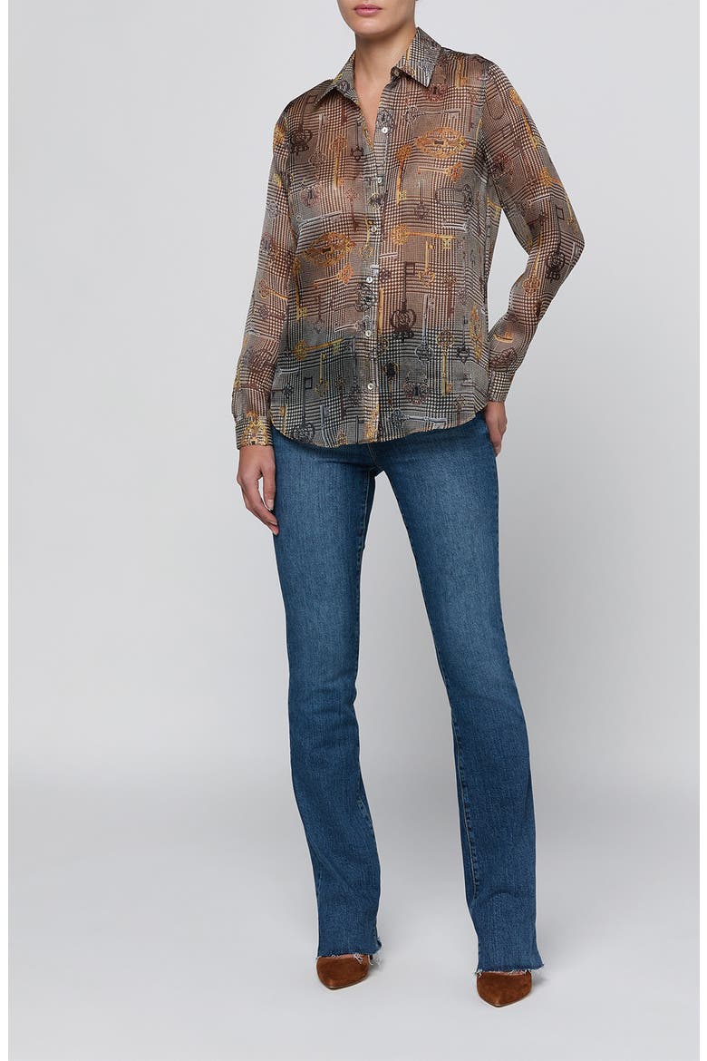 Nina Silk Shirt, Alternate, color, BROWN MT HOUNDSTOOTH KEY