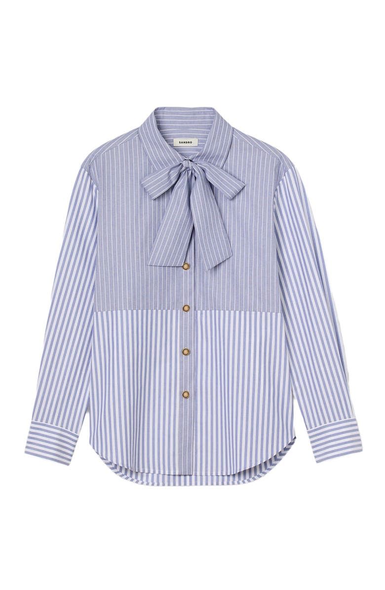 SANDRO Striped shirt with removable tie, Alternate, color, Blu / White