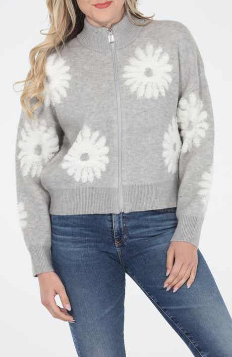RAIN AND ROSE Flower Pop Zip Cardigan