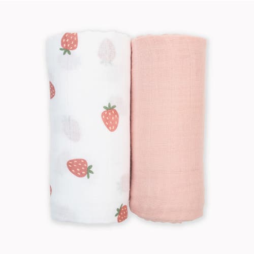 Lulujo Cotton Muslin Swaddles 2 Pack In Strawberries/ballet Slipper