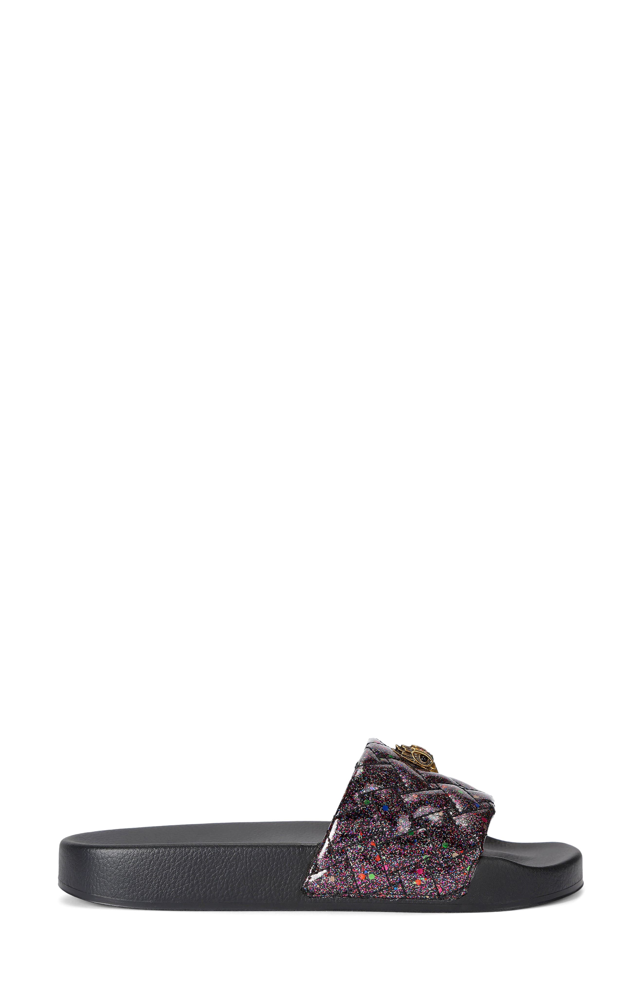 Meena Eagle Faux Leather Slide Sandal, Main, color, CHARCOAL