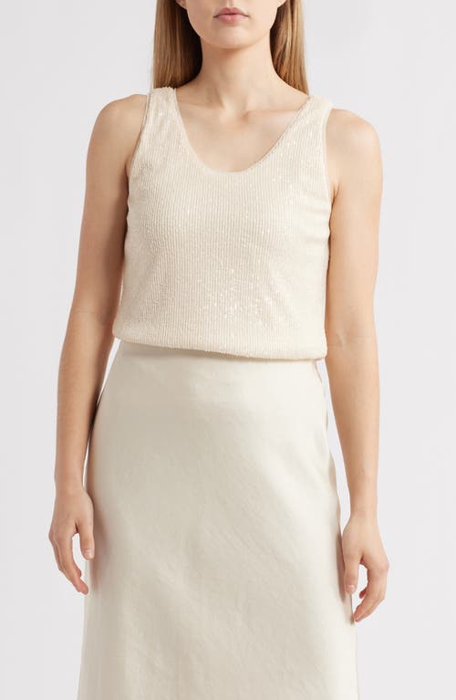 ANNE KLEIN ANNE KLEIN SEQUIN DOUBLE SCOOP NECK MESH TANK 