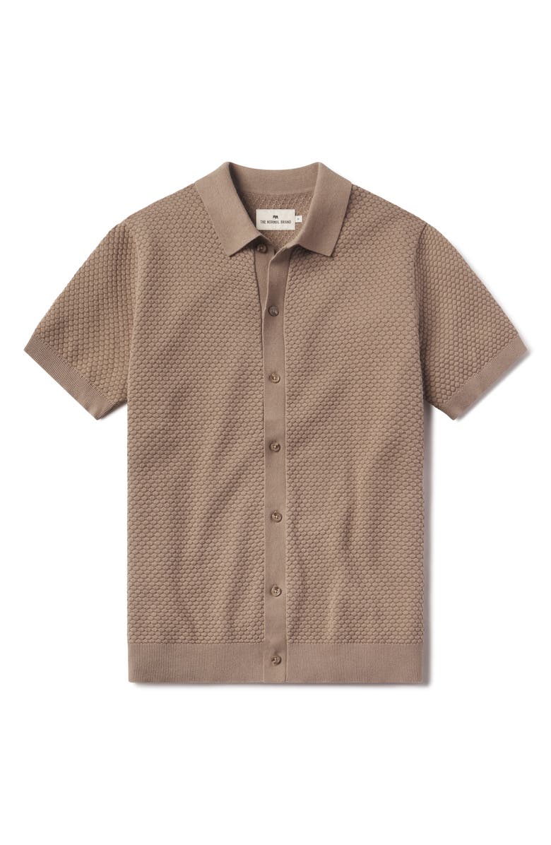 The Normal Brand Robles Jacquard Knit Short Sleeve Button-Up Shirt, Alternate, color, Taupe