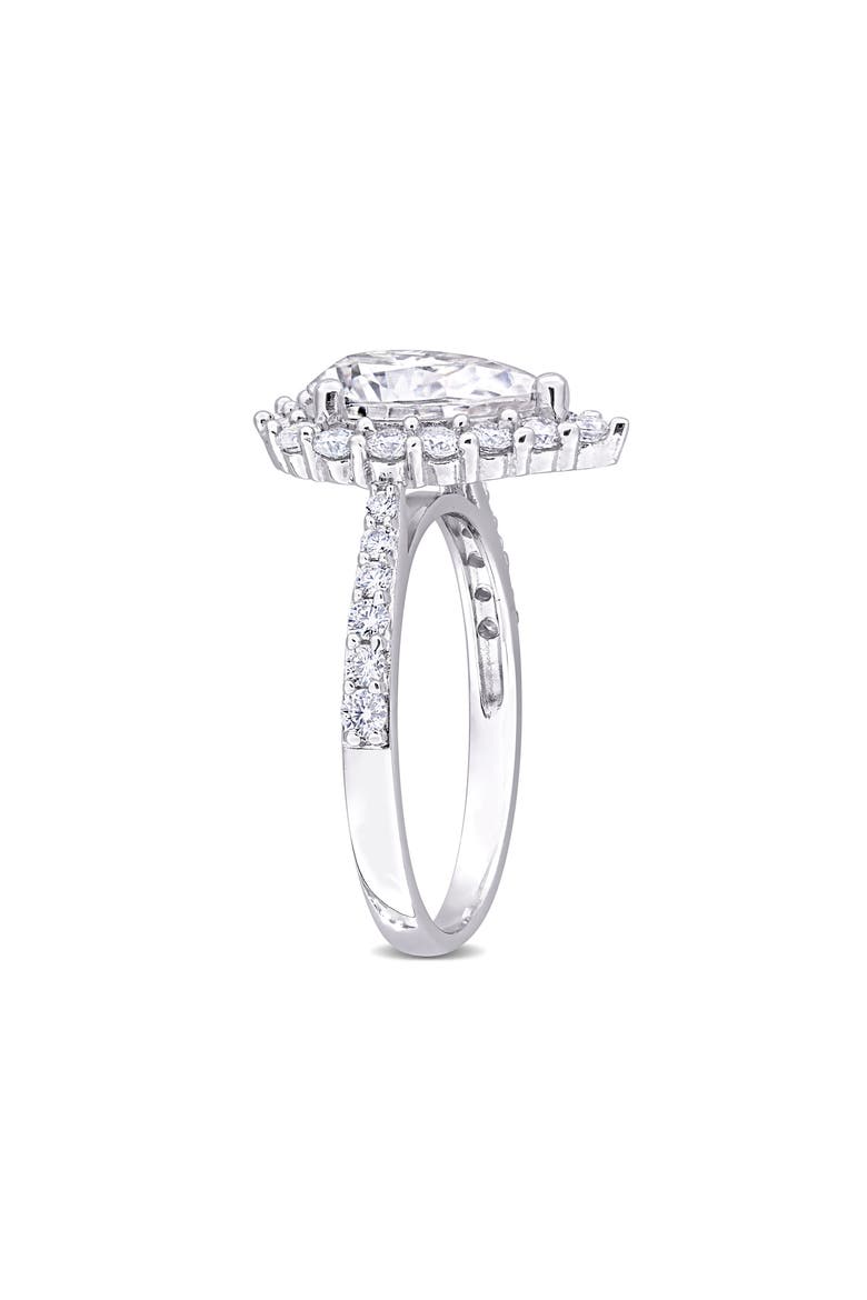 Sterling Silver Pear Cut Lab Created Moissanite Halo Ring, Alternate, color, SILVER