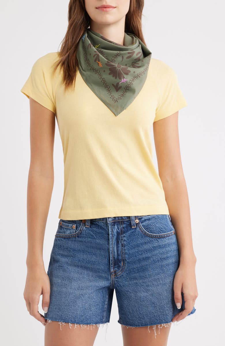 Treasure & Bond Floral Embroidered Square Bandana, Main, color, Sage Olive Flowers