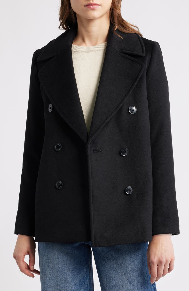 Lauren Ralph Lauren Wool Double Breasted Jacket, Alternate, color, Black