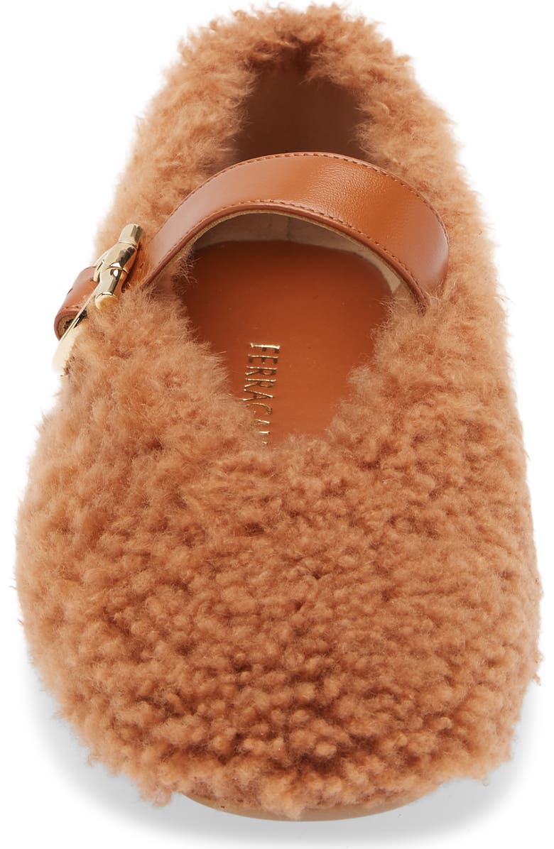 FERRAGAMO Gancio Genuine Shearling Ballet Flat, Alternate, color, Merinillo Carino Cedar