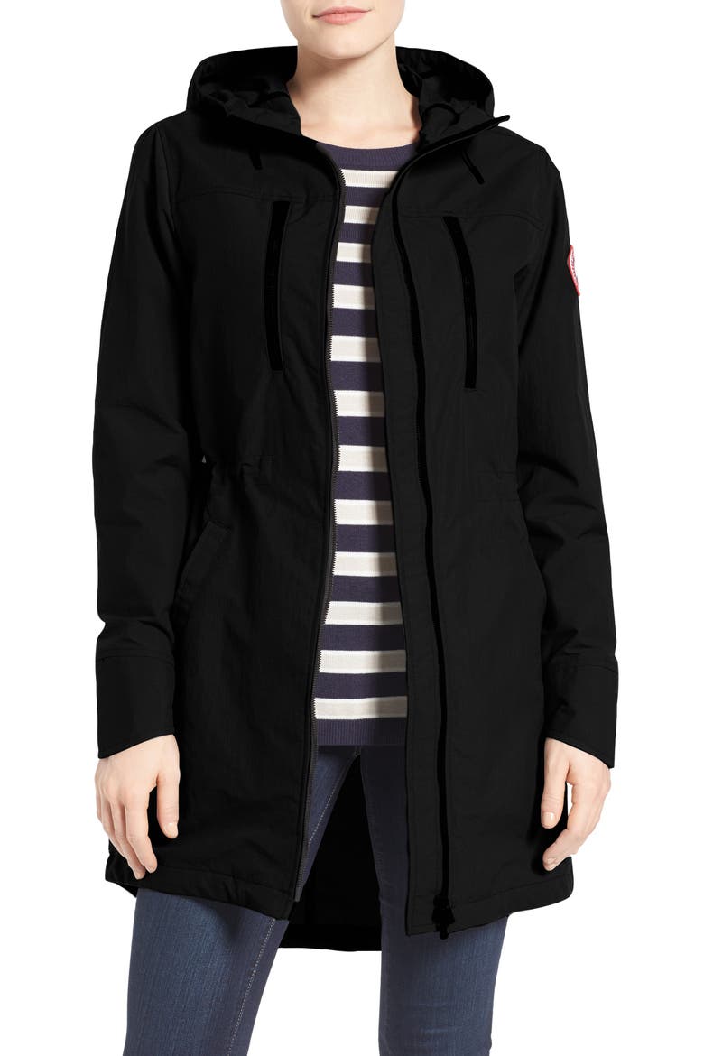 Brossard Hooded Drop Tail Jacket, Main, color, BLACK