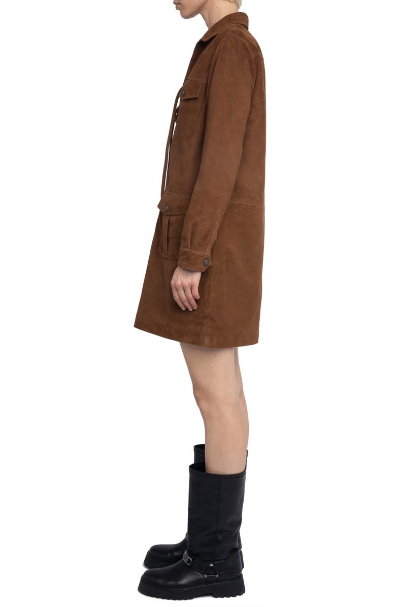 Zadig & Voltaire Remacha Long Sleeve Suede Shirtdress, Alternate, color, Cognac