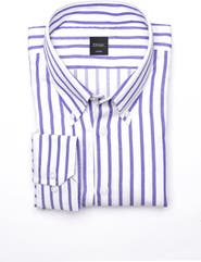 BRISK Purple Wide Stripes Pima Cotton Dress Shirt
