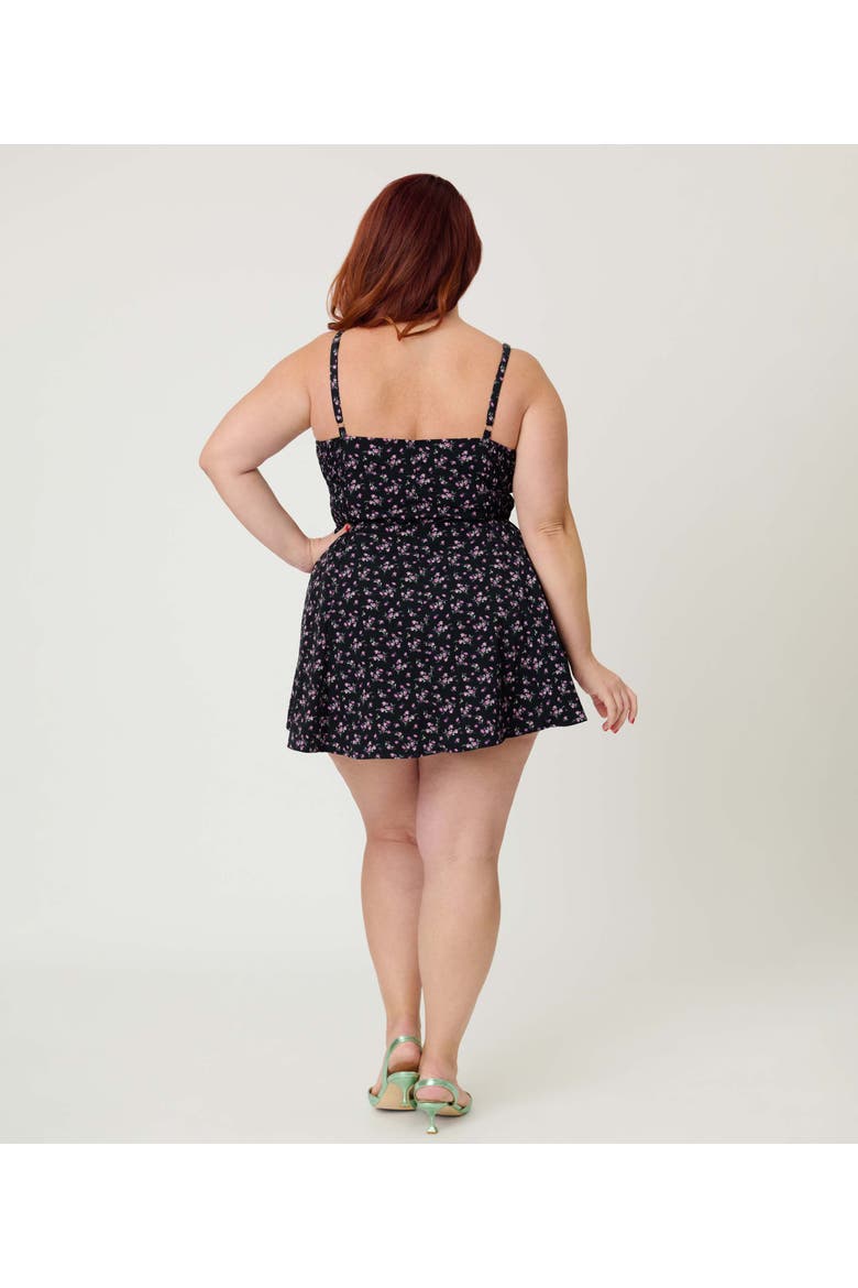 Plus Size 1940s Sweetheart Skirted Romper, Alternate, color, Black Ditzy Floral
