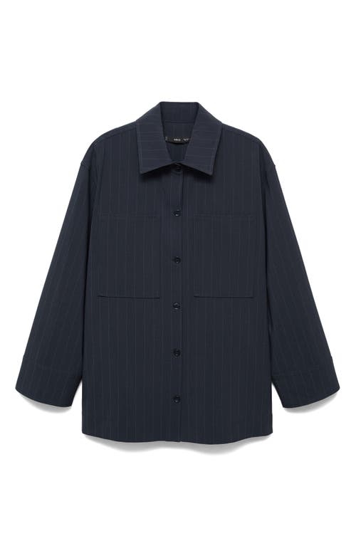 Mango Pinstripe Oversize Button-up Shirt In Dark Navy