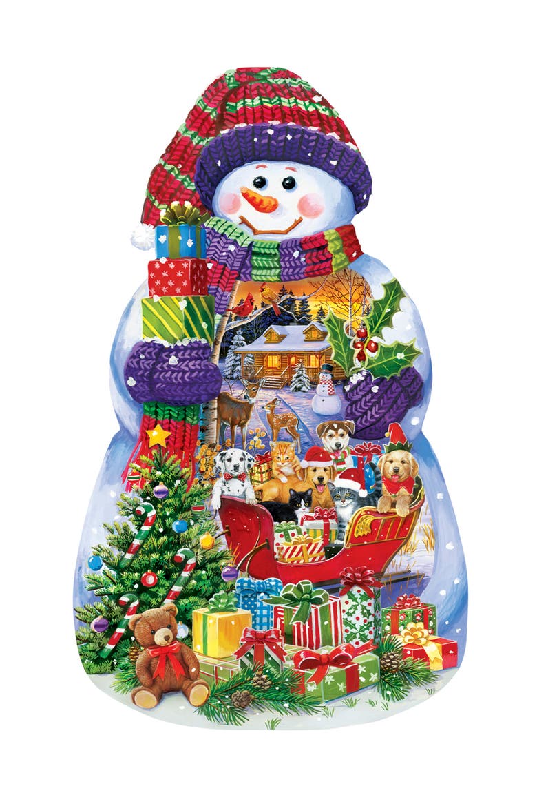Snowman Spectacle 1000pc Shaped Puzzle, Alternate, color, Multicolor