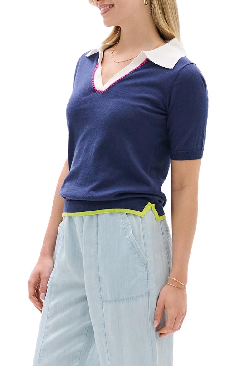 Patriot Blue Johnny Collar Cotton Polo, Alternate, color, NAVY BLUE