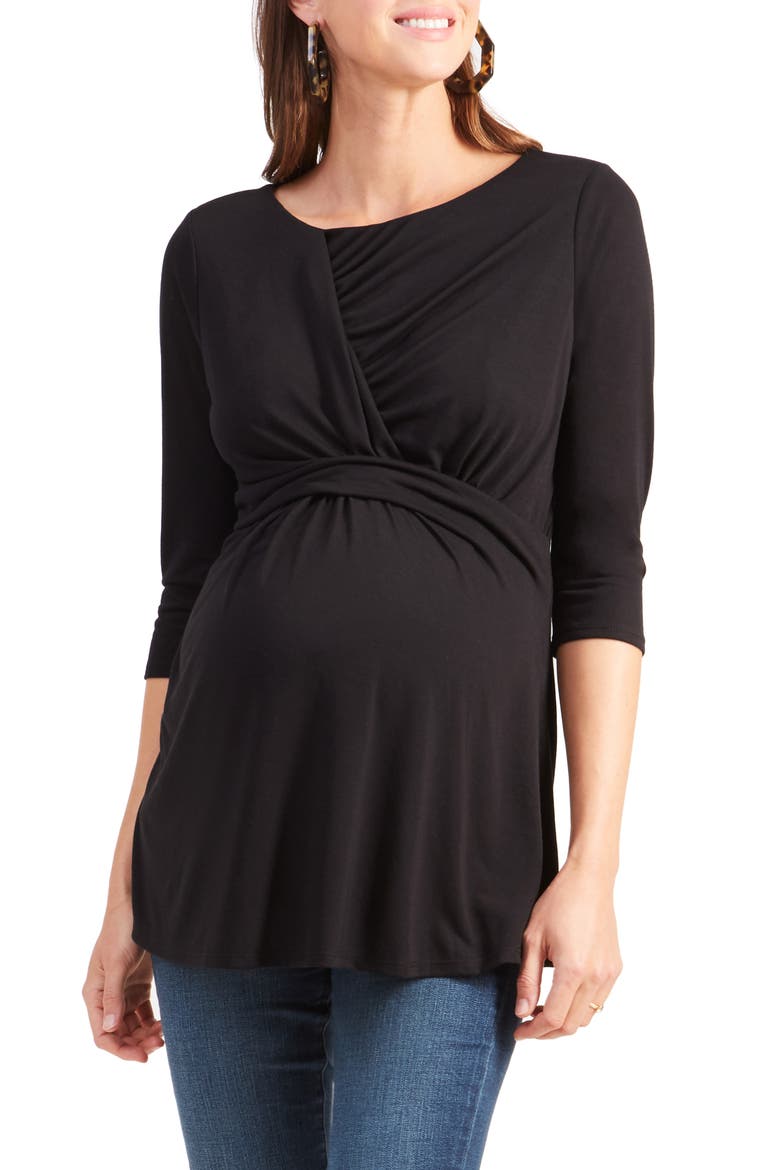 Ingrid & Isabel® Drape Front Maternity Top, Main, color, BLACK