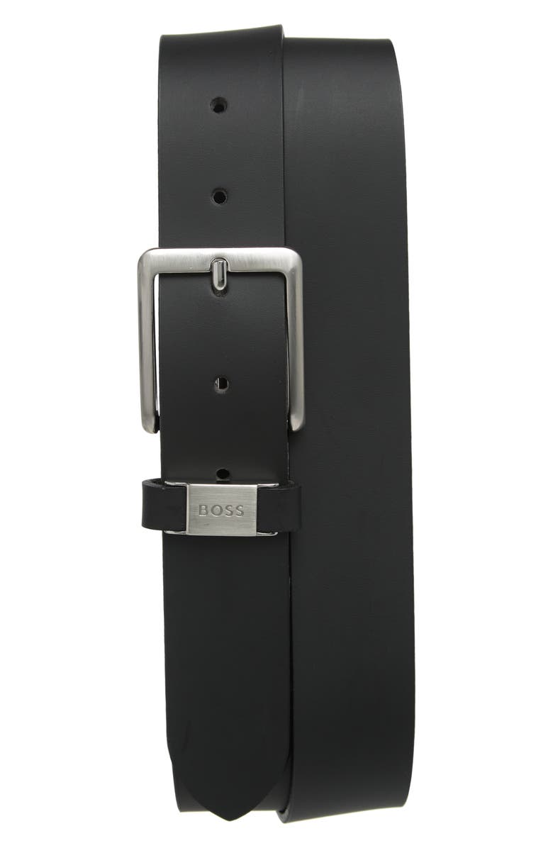 BOSS Uland Leather Belt, Main, color, Black