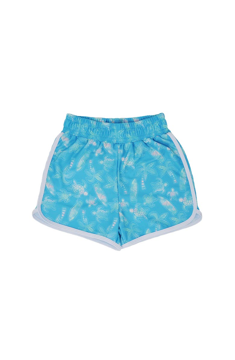 Flap Happy Girls' Sustainably Made UPF 50+ Morgan Retro Swim Shorts, Main, color, Coco Beach Turtles