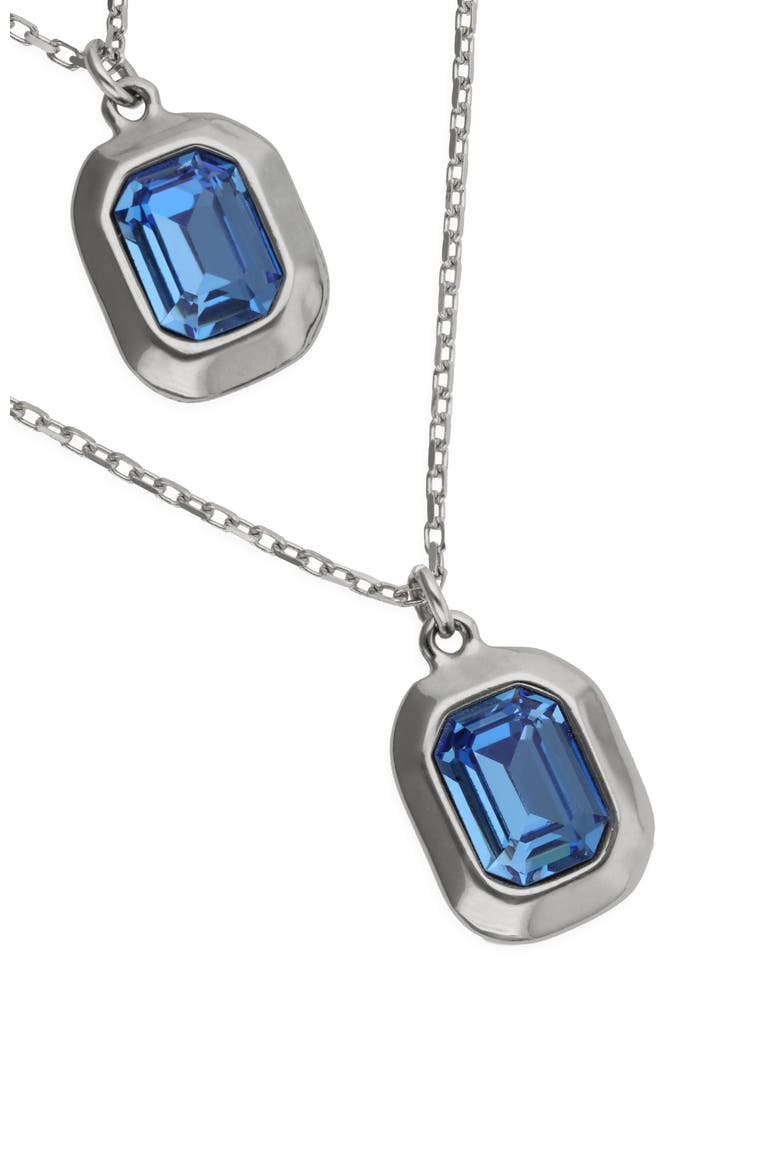 Double-Layer Silver-Tone Necklace with Blue Crystals, Alternate, color, Silver