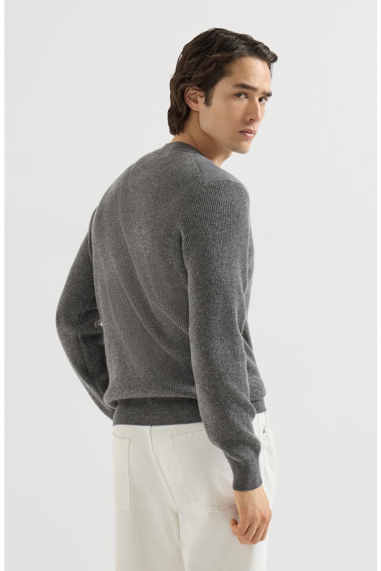 Cashmere ribbed sweater with cotton inserts, Alternate, color, Lead