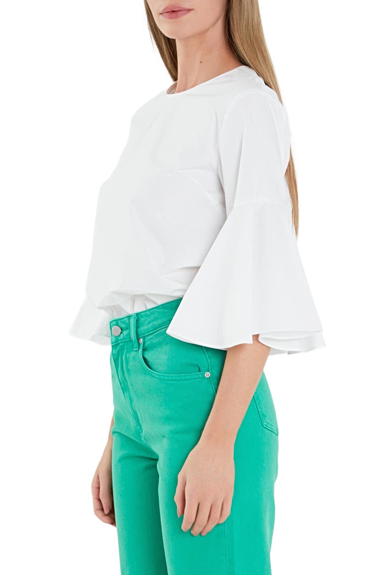 Bell Sleeve Cotton Top, Alternate, color, WHITE