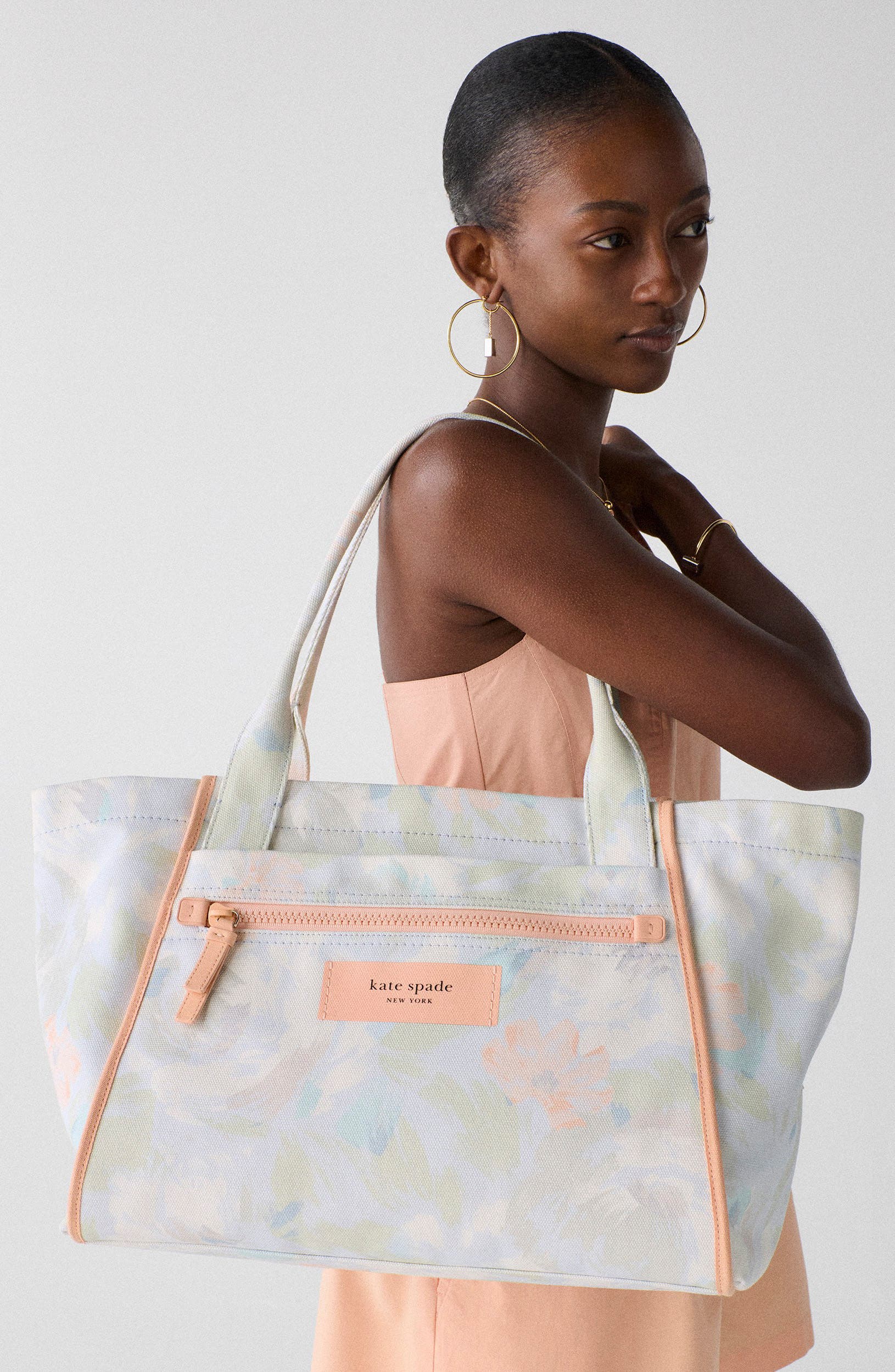 Kate Spade New York dash hidden garden print canvas tote, Alternate, color, Multi Blue