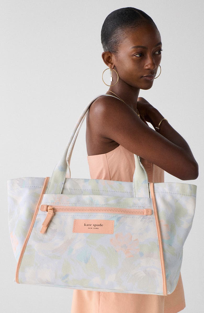 Kate Spade New York dash hidden garden print canvas tote, Alternate, color, Multi Blue