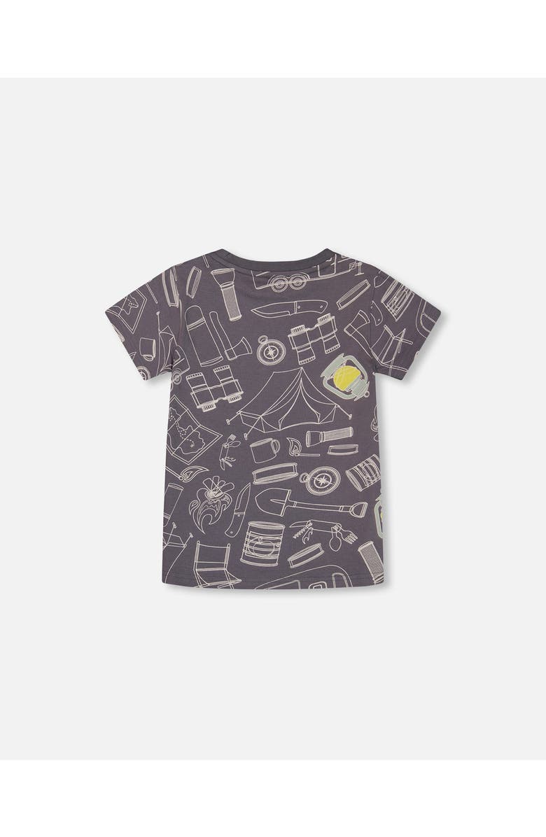 Deux par Deux Boy's Printed Organic Cotton Tee Grayish Blue And Camping, Alternate, color,