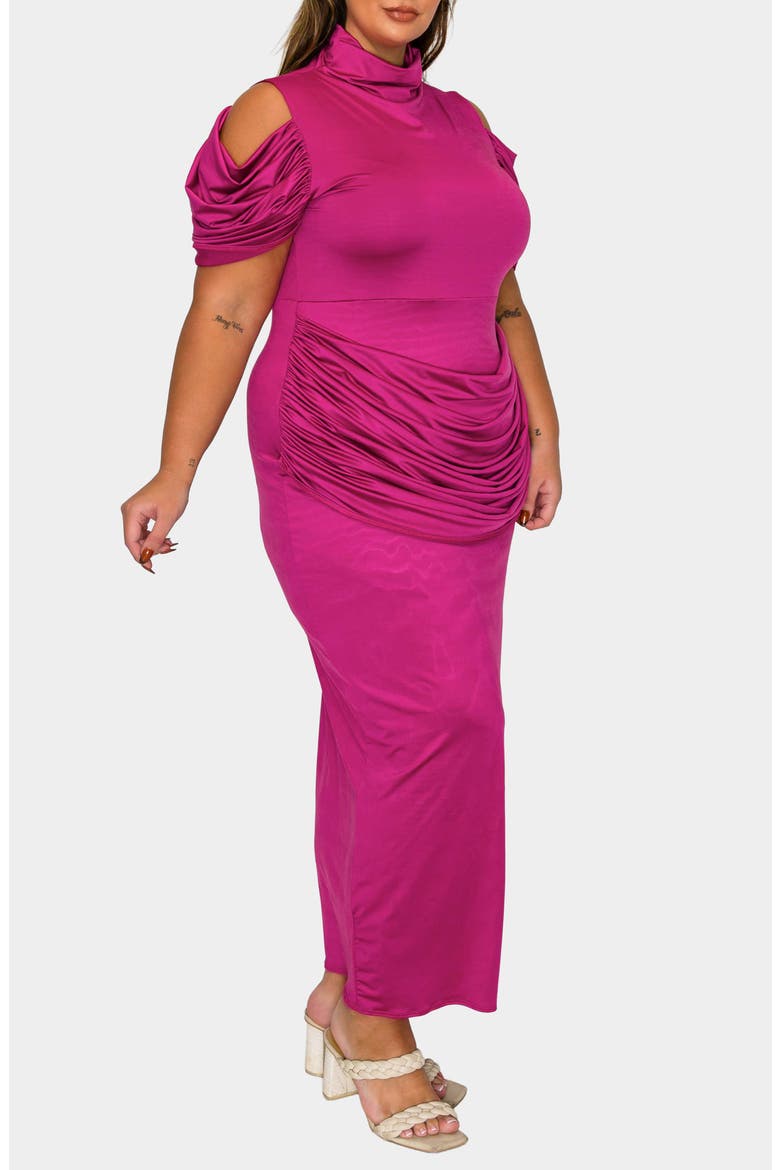 Seraphina Cold Shoulder Ruched Maxi Dress, Alternate, color, MAGENTA