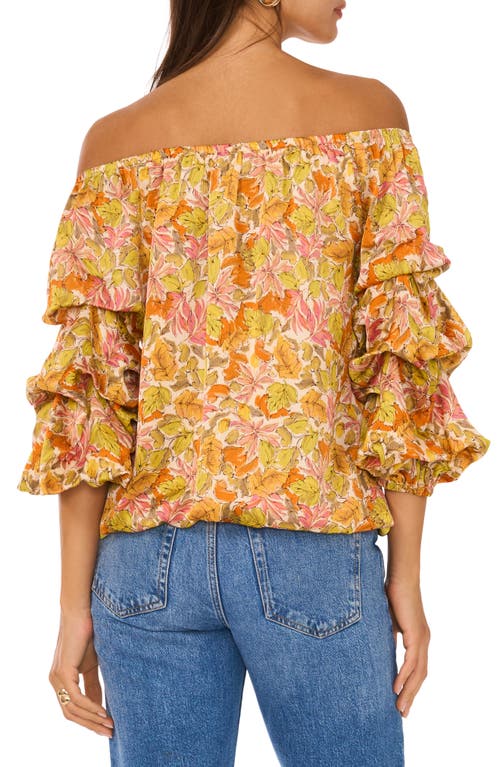 Vince Camuto Floral Off The Shoulder Bubble Sleeve Top In Crushed Orange