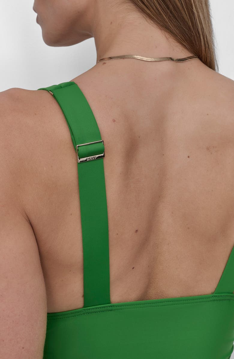 DKNY Plunge Neck Side Ruched One-Piece Swimsuit, Alternate, color, Grass Green