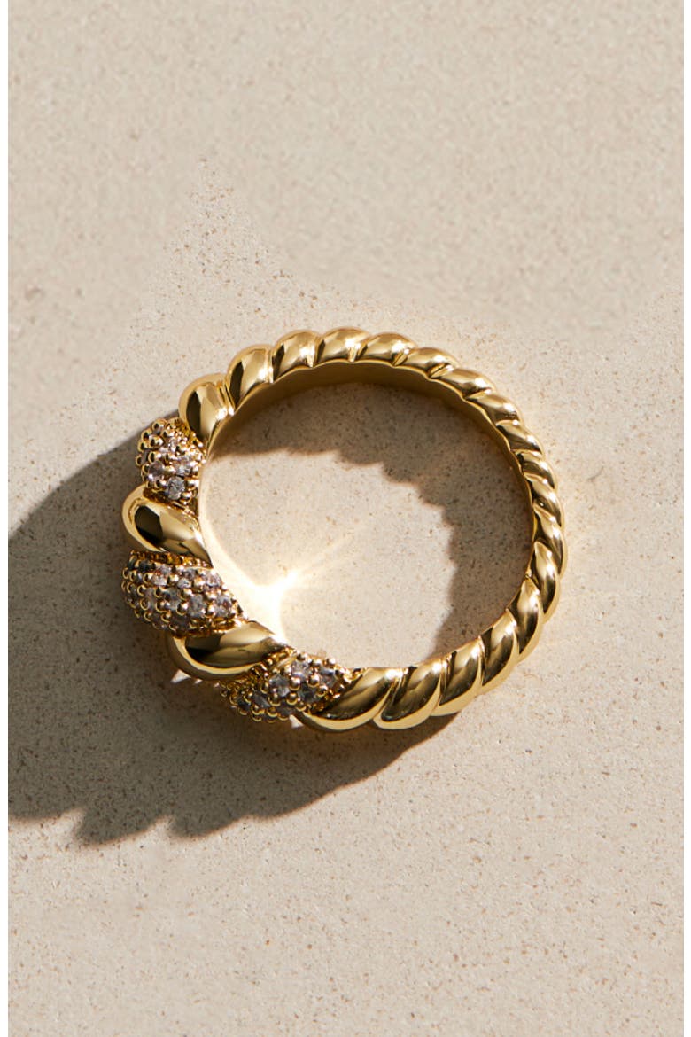 Pavé Cubic Zirconia Rope Band Ring, Alternate, color, GOLD