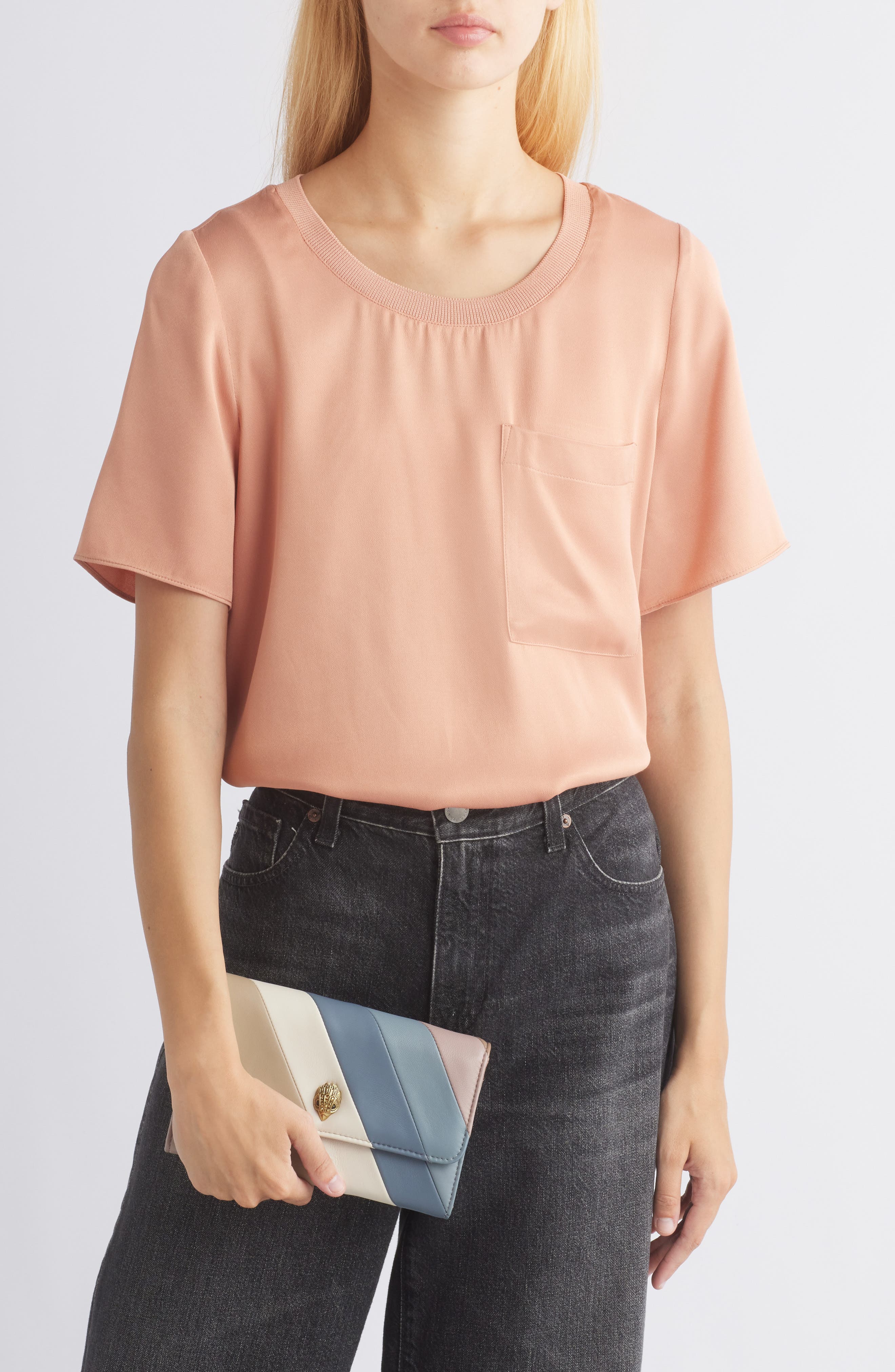 Kurt Geiger London Soho Stripe Leather Chain Wallet, Alternate, color, 