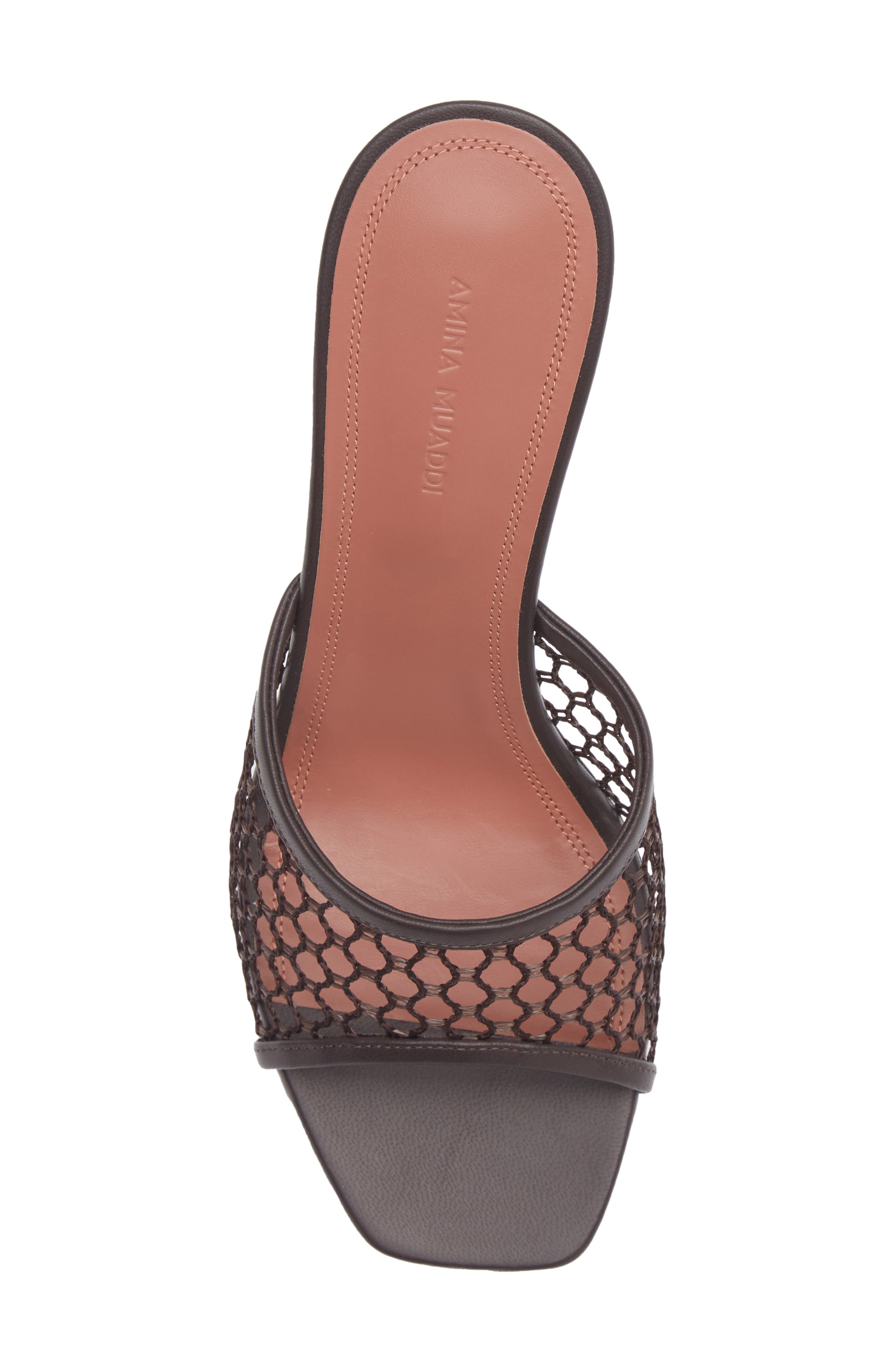 Amina Muaddi Lupita Net Slide Sandal, Alternate, color, Mocha Net / Mocha Nappa