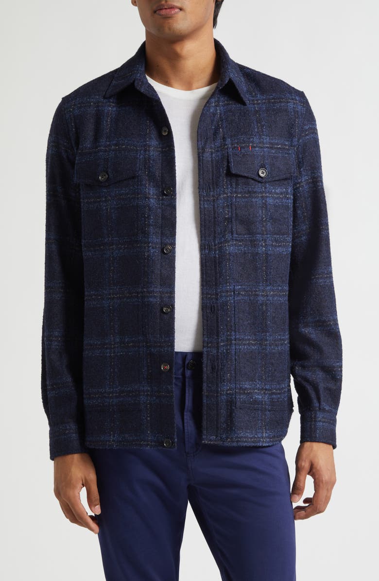 ISAIA Baby Alpaca Blend Bouclé Overshirt, Main, color, Blue