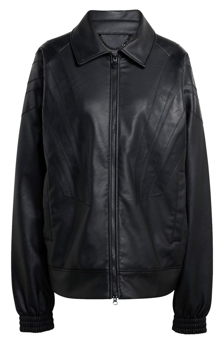 adidas Three-Stripe Faux Leather Jacket, Alternate, color, Black