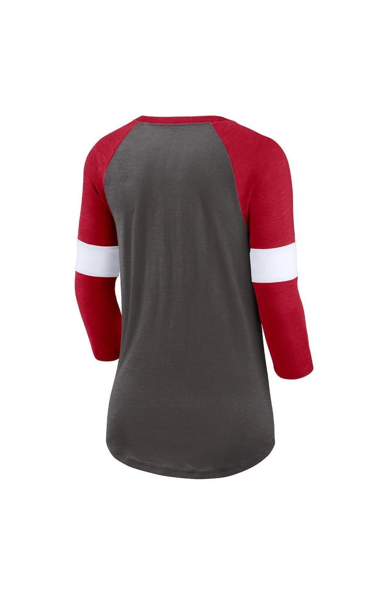 Nike Women's Nike Tampa Bay Buccaneers Heather Pewter/Heather Red Football Pride Slub 3/4 Raglan Sleeve T-Shirt, Alternate, color, 