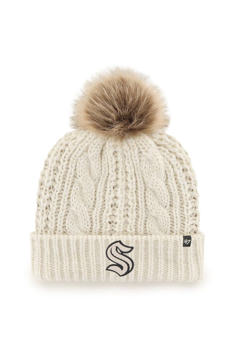 '47 Women's '47 White Seattle Kraken Meeko Cuffed Knit Hat with Pom, Main, color,